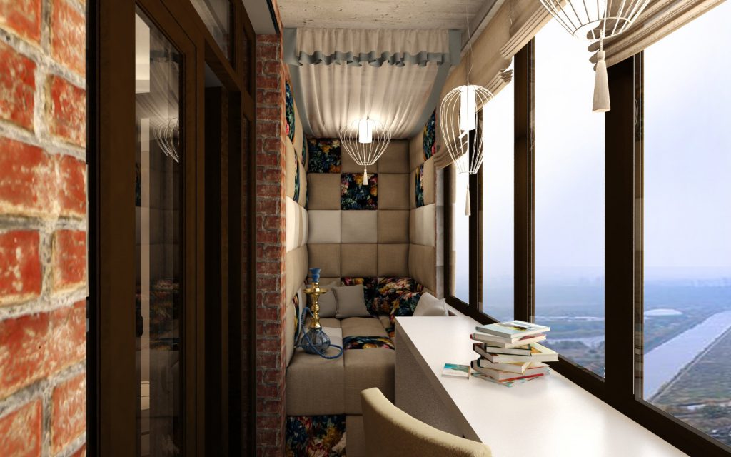 Узкий балкон дизайн с диваном