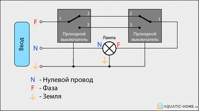 Схема подключения двух выключателей