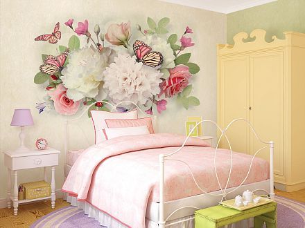 Фотообои спальня цветы