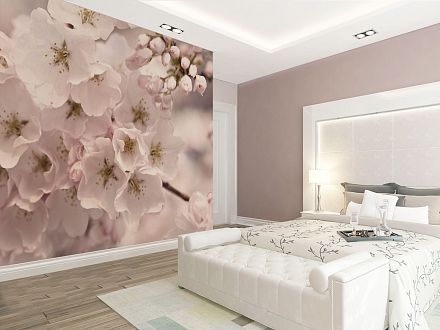 Фотообои спальня цветы сакура