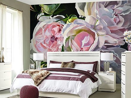Фотообои спальня цветы пионы