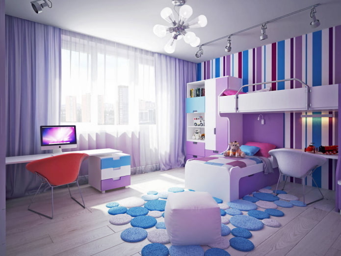 Фиолетово-голубая комната для мальчиков