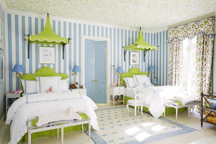 зелено-голубой интерьер детской комнаты