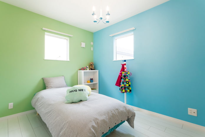 зелено-голубой интерьер детской комнаты
