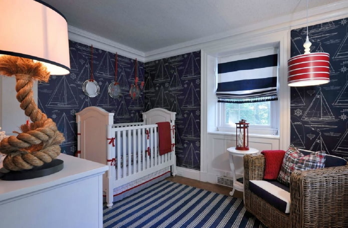 голубая детская комната в морском стиле