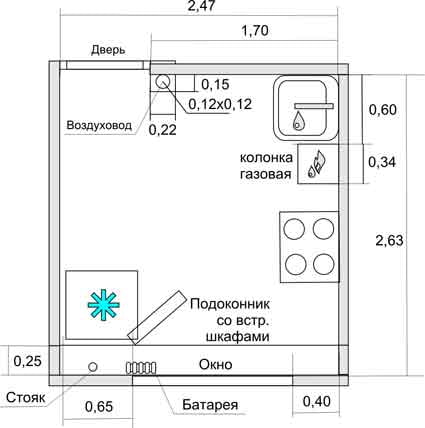 план кухни с газовой колонкой