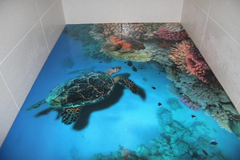 Наливной пол с реалистичным изображением морской черепахи