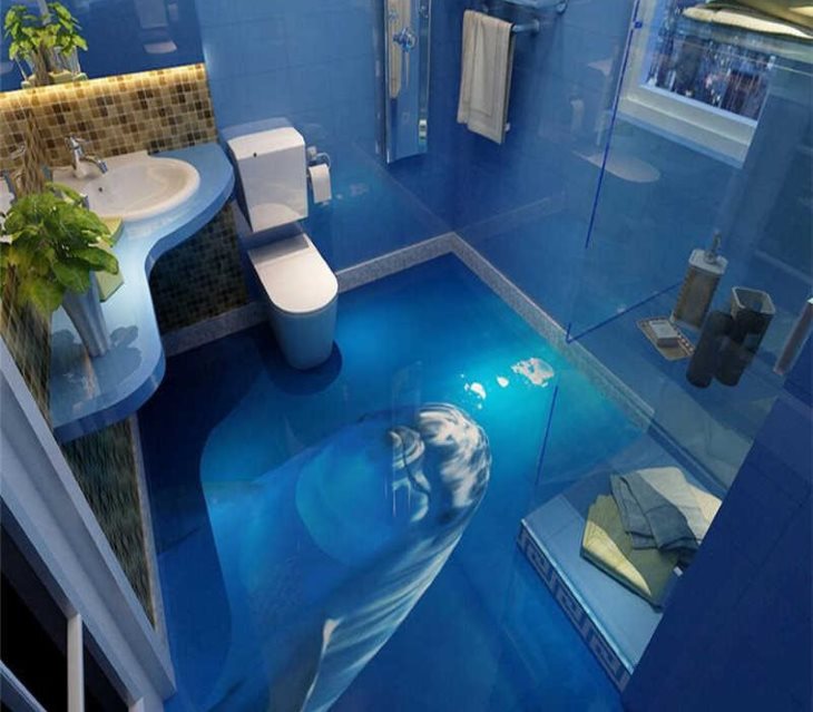 Синий пол в ванной квадратной формы