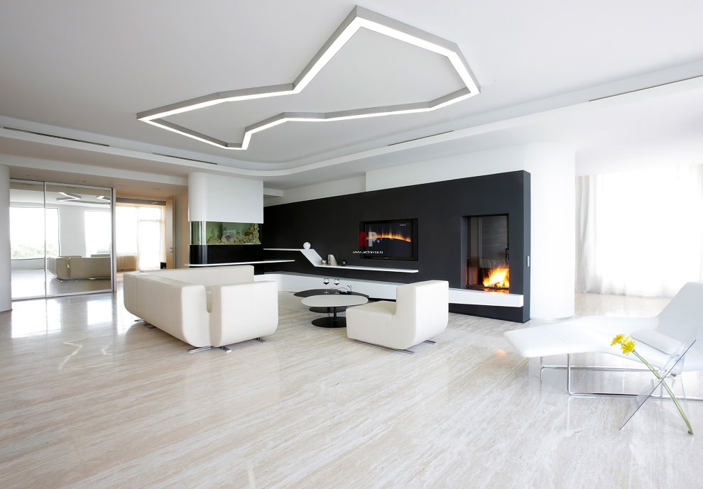 Белая мебель в гостиной стиля минимализма