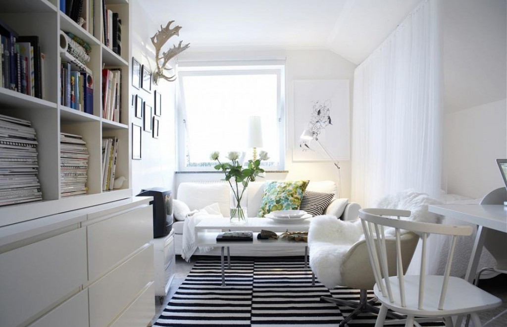 Меблировка гостиной в белом цвете