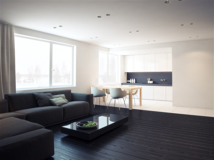 Дизайн квартиры в черно-белом стиле: интерьер гостиной комнаты