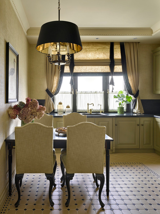 сочетание штор с цветом мебели на кухне