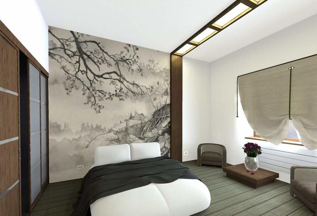 Спальня в японском стиле должна быть выдержана в спокойных, приглушенных тонах, с отсутствием ярких деталей в интерьере комнаты