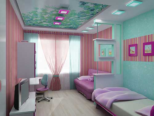 нежные цвета в детской комнате для двух девочки