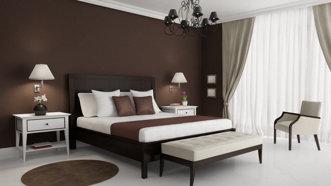 Спальня в бело-коричневом цвете
