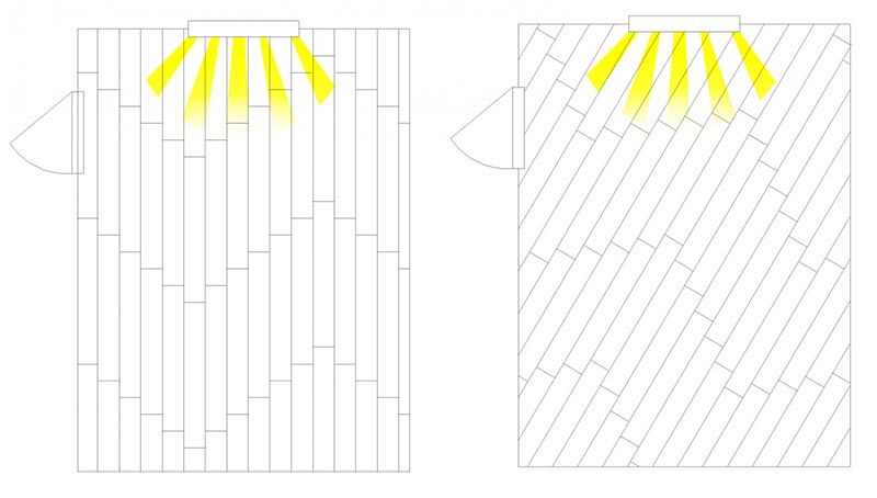 Фото: Сравнение настила ламината по прямой и диагонали