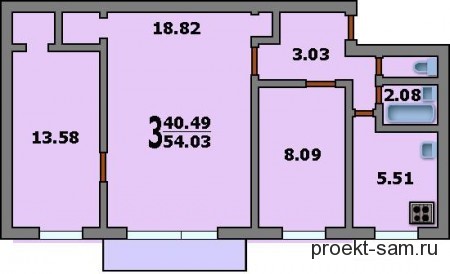 план-схема 3-х комнатной квартиры в панельной хрущевке