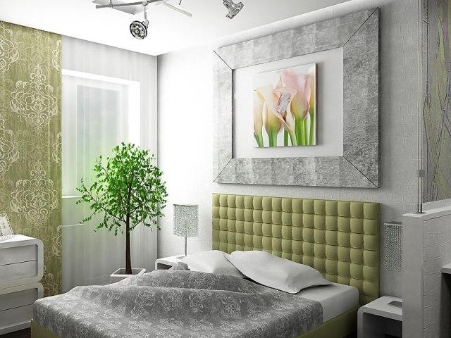Серо-зелёная спальня