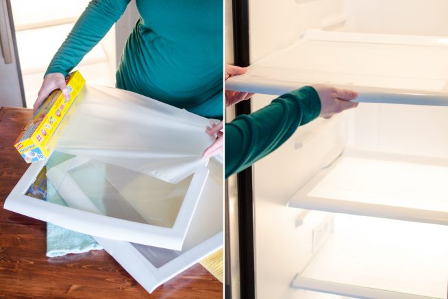 Полки из холодильника упаковывают в специальную бумагу