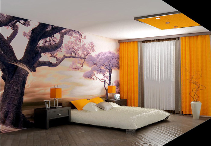 Жёлтый цвет в дизайне спальни в японском стиле