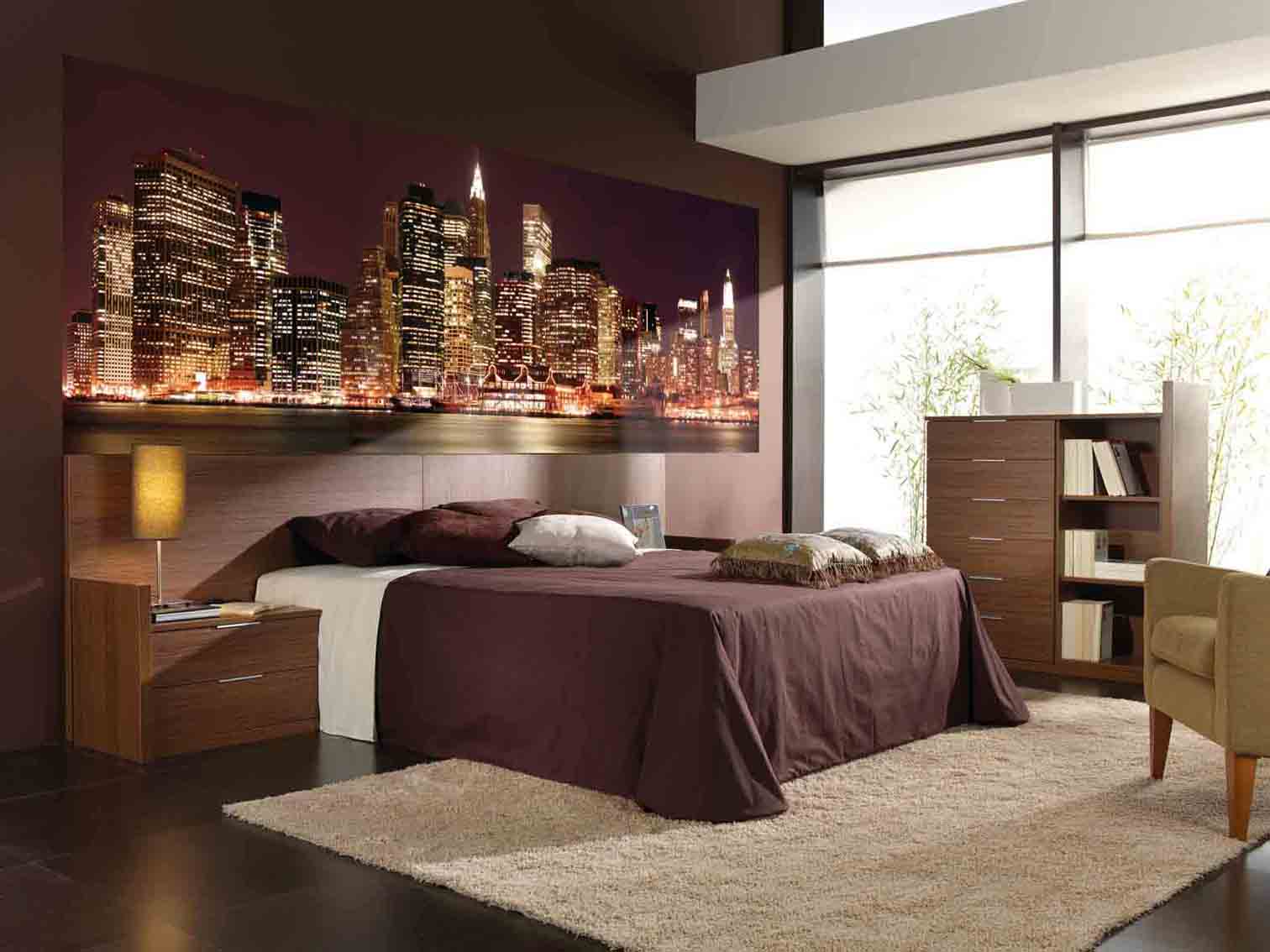 Фотообои с панорамным видом на город в спальне