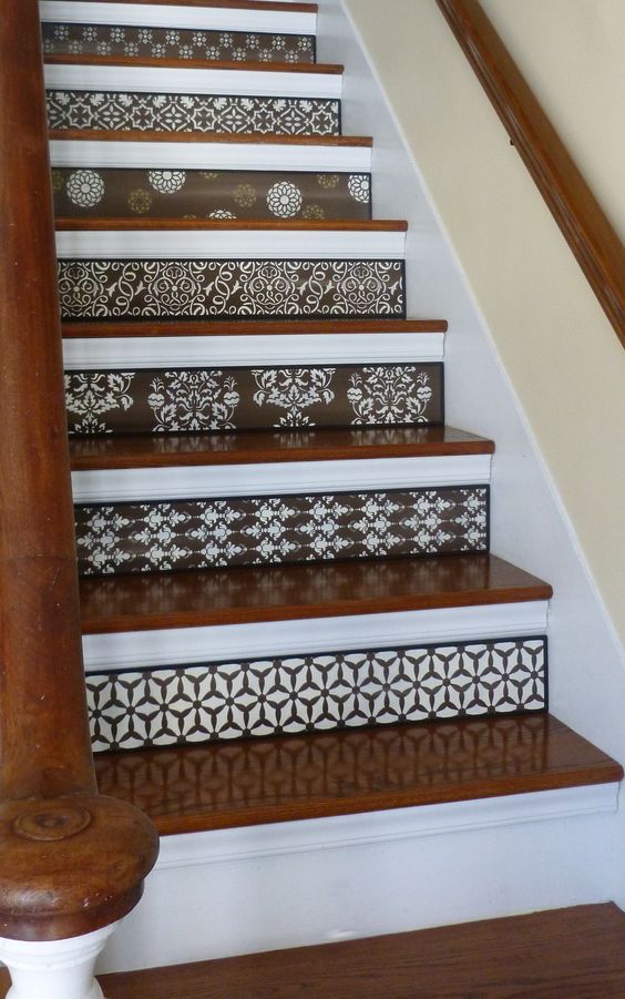 оформления подступенков лестниц при помощи керамики и  плитки