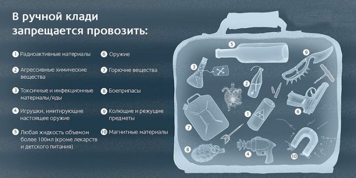 Что запрещается провозить в ручной клади?