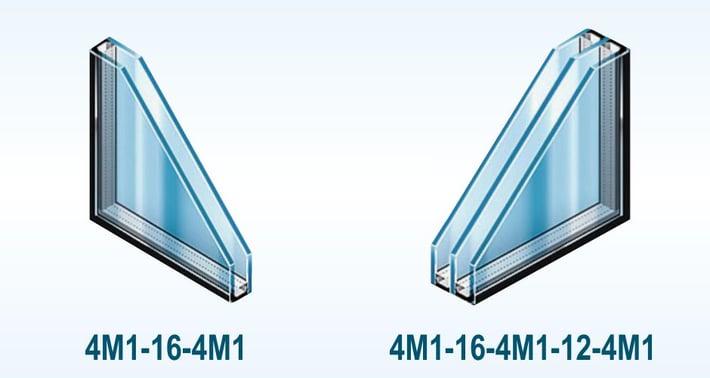 Формула однокамерного стеклопакета – 4М1-16-4М1 и двухкамерного – 4М1-16-4М1-12-4М1