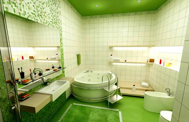 Потолок в ванной зеленый
