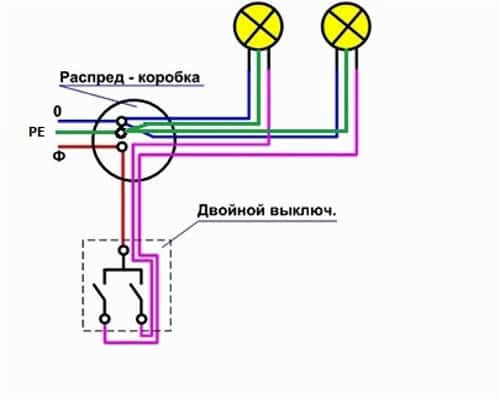 подключение двухклавишной модели к люстре