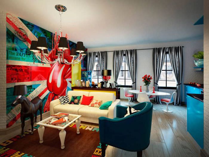 пример яркого интерьера квартиры в стиле поп арт