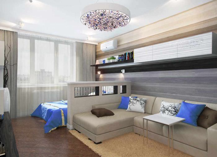 пример красивого дизайна гостиной спальни 20 метров