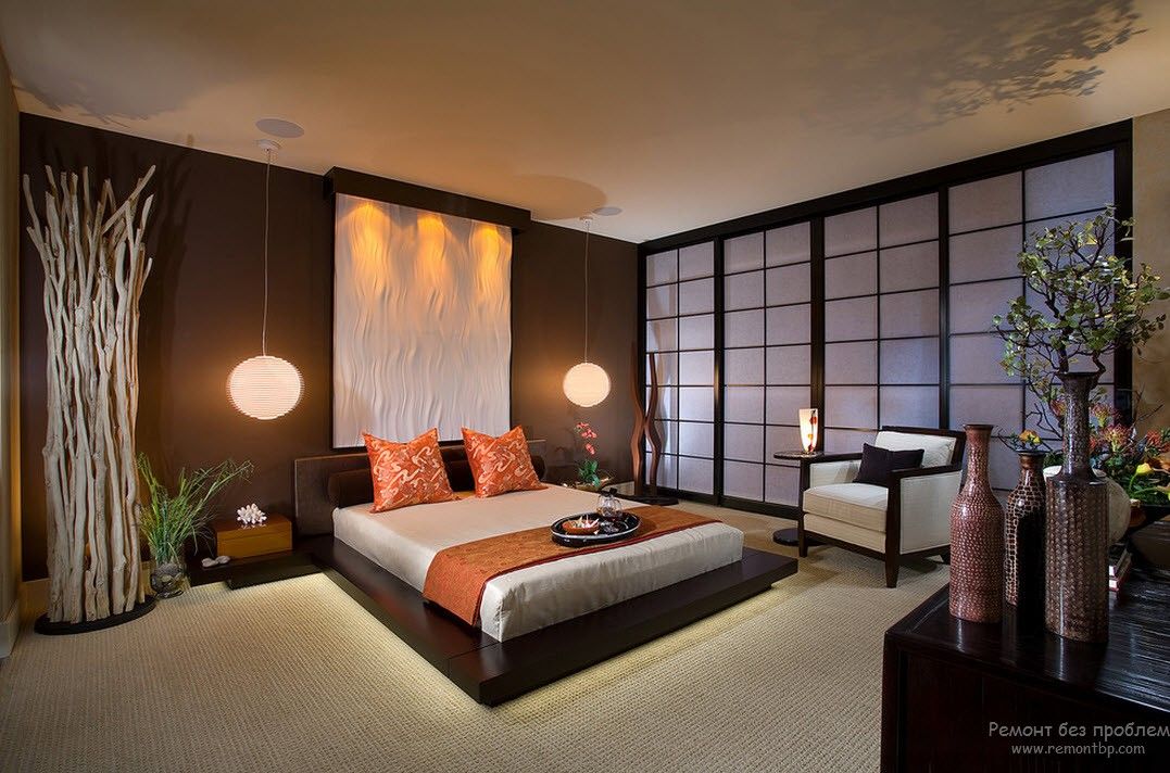 Раздвижные перегородки в японской спальне